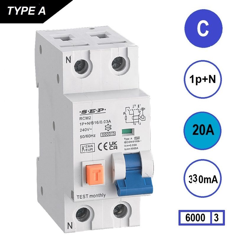 SEP RCM2 Differentieelautomaat 1p+n C20 300mA 6kA