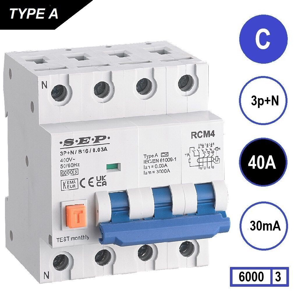 SEP RCM4 Differentieelautomaat 3p+n C40 30mA 6kA