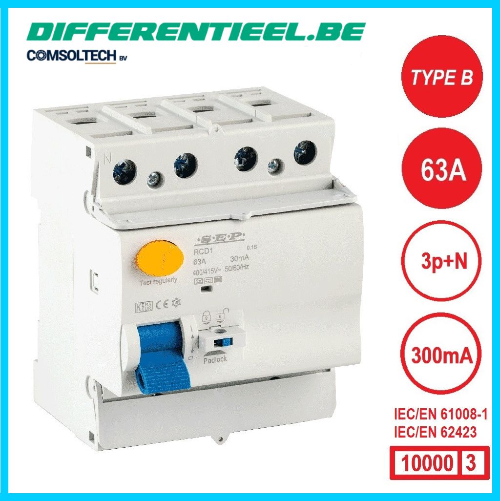 SEP RCD1 Type B Differentieelschakelaar 4p 63A 300mA 10kA