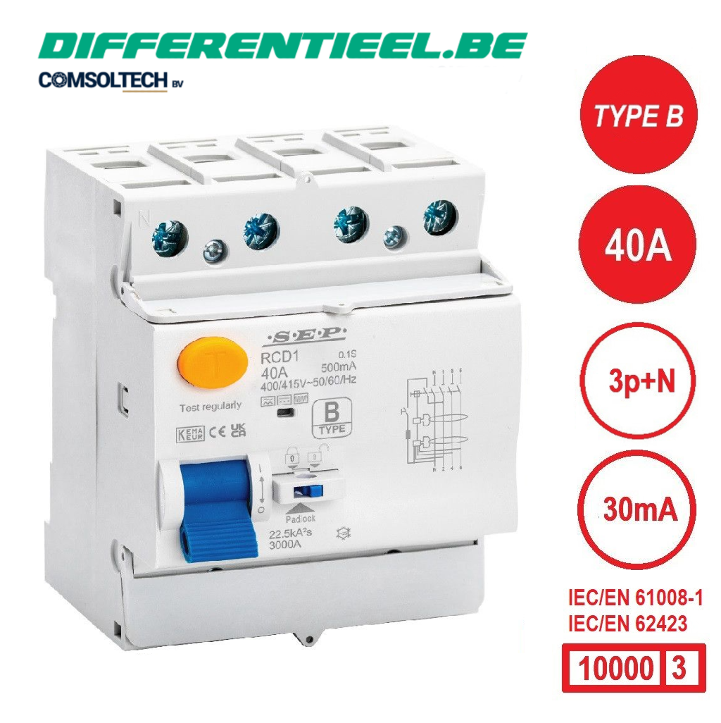 SEP RCD1 Type B Differentieelschakelaar 4p 40A 30mA 10kA