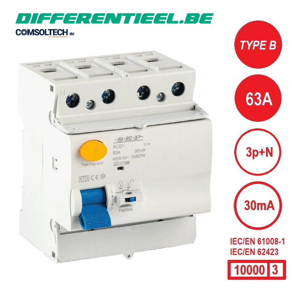 SEP RCD1 Type B Differentieelschakelaar 4p 63A 30mA 10kA