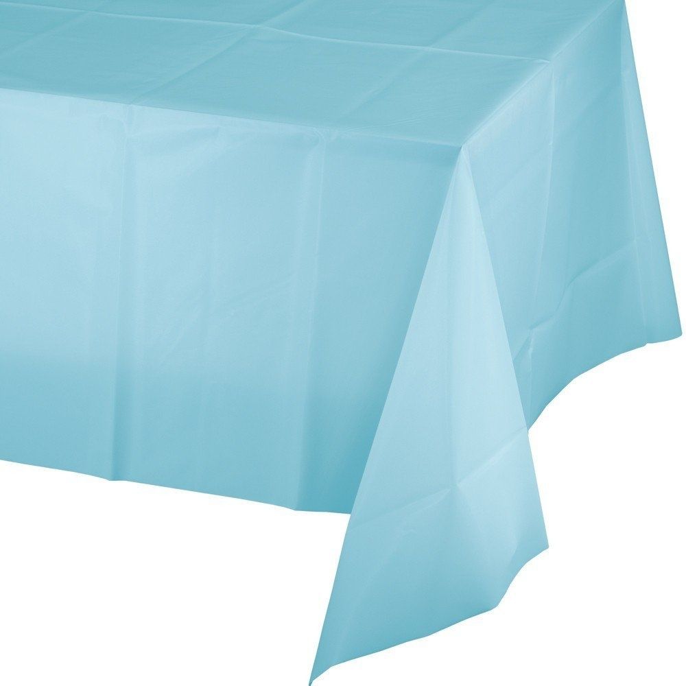 PASTEL BLUE PLASTIC LINED TABLE COVER
