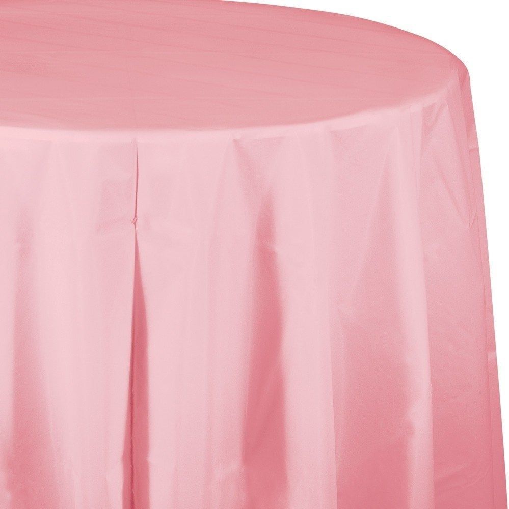 CLASSIC PINK ROUND PLASTIC TABLECOVER