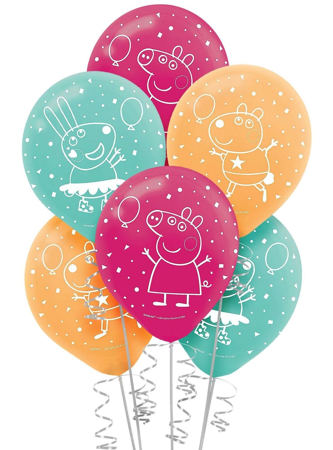 6ct, 12in, Peppa Pig Confetti Party Balloons 12in Latex Balloons WITH HELIUM