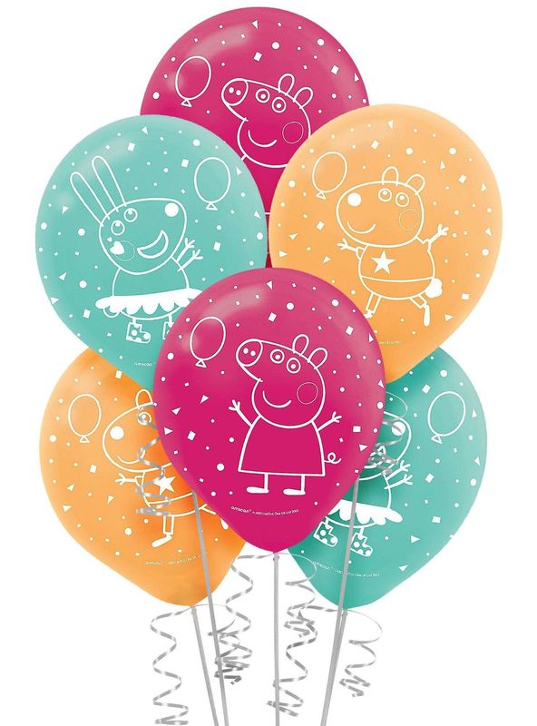 6ct, 12in, Peppa Pig Confetti Party Balloons 12in Latex Balloons WITH HELIUM