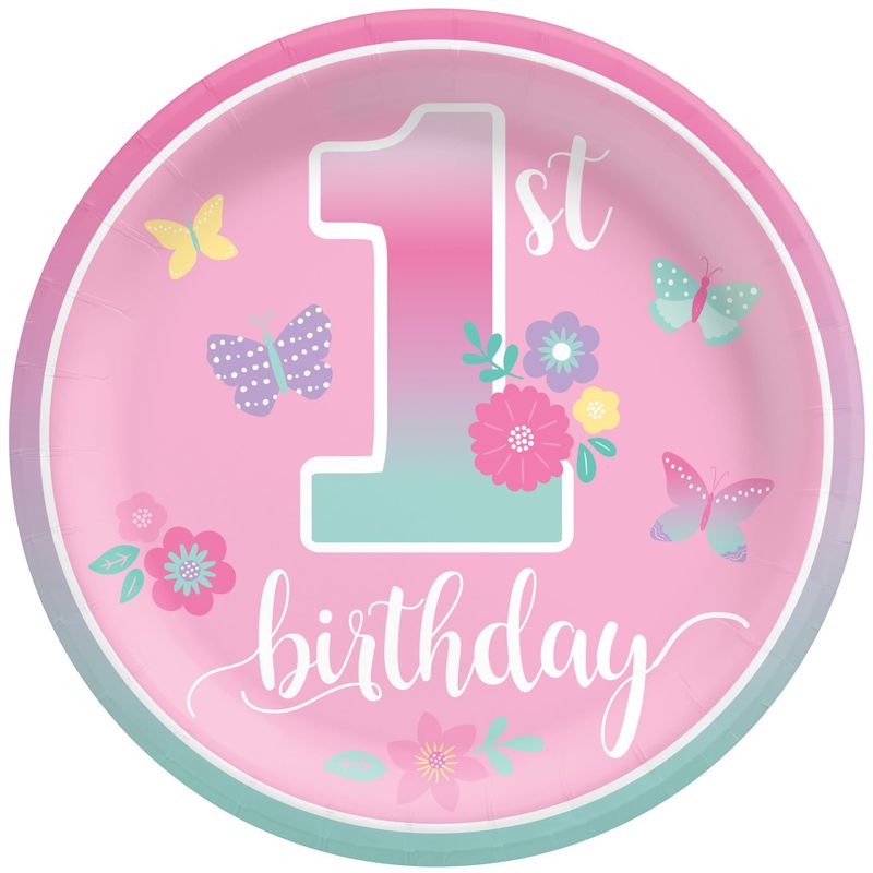 Butterfly Garden 1st Birthday 8 1/2" Plates