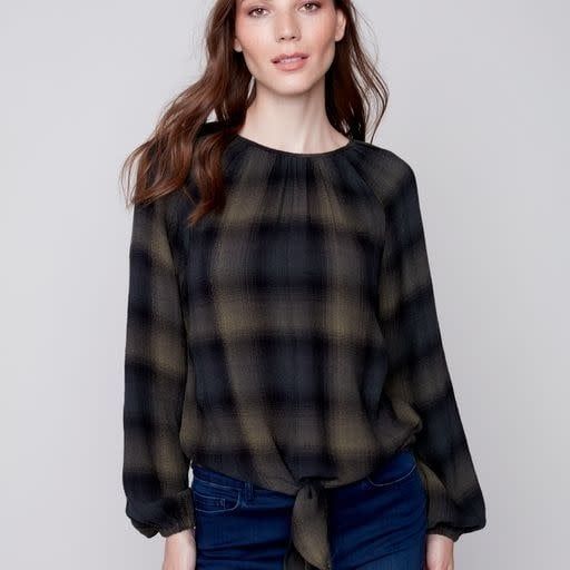 Charlie B - Raglan Sleeve Plaid Blouse