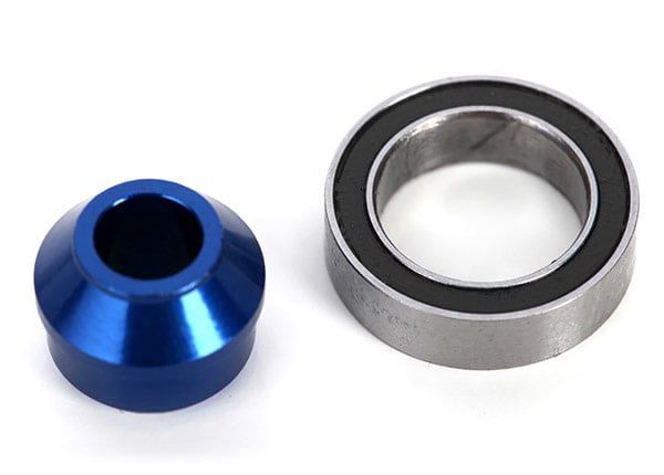 Bearing adapter, 6061-T6 aluminum (blue-anodized) (1)/10x15x4mm ball bearing (black rubber sealed) (1) (for slipper shaft)