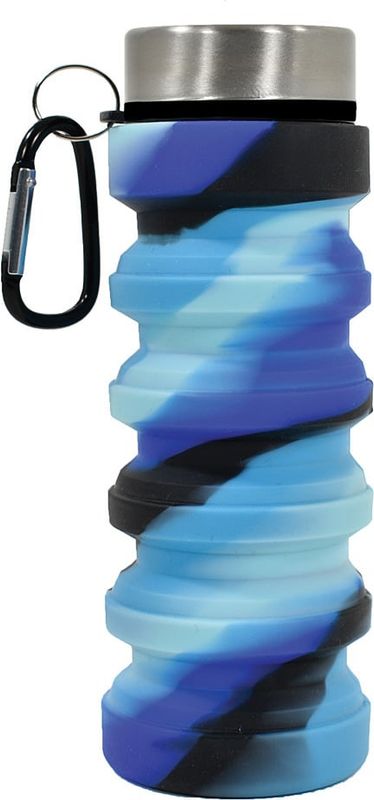 Blue and Black Tie Dye Silicone Collapsible Water Bottle
