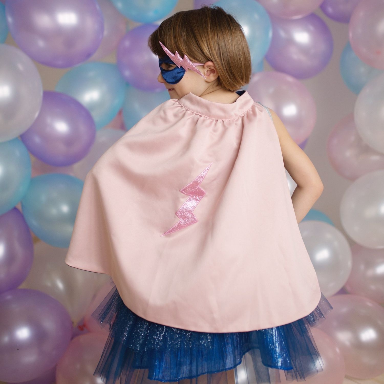 Super-duper Tutu Cape &amp; Mask - Navy/Pink - 4-6
