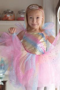 Rainbow Fairy Dress &amp; Wings, Multi, Size 5-6