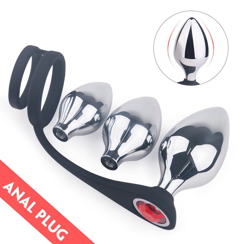 Babylon Ruby &amp; Silver Butt Plugs 3 Sizes with Ring 40% SALE