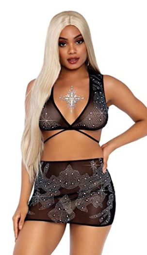 Rhinestone Crop and Mini Skirt Medium/ Large