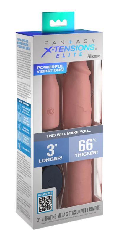 Fantasy X-tensions Elite 9 in. Silicone Mega Extension Sleeve 3 in. Vibrating Beige