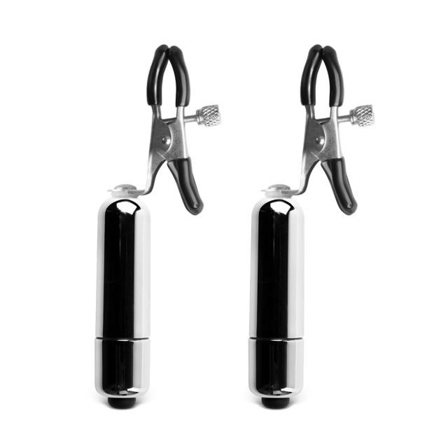 MagicBator Vibrating Silver Bullet Nipple Clamps (Battery Included)