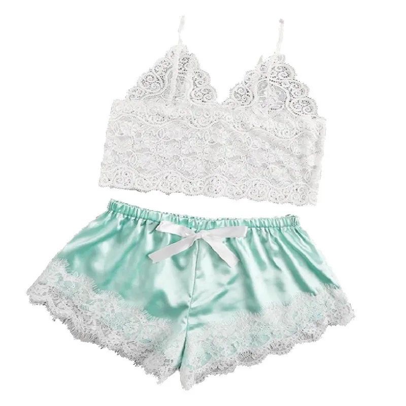 Lace Top Pajama Set Mint Green Large