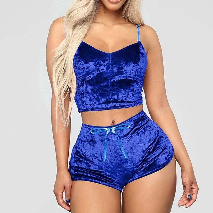 Velvet Pajama Set-Dark Blue-Small