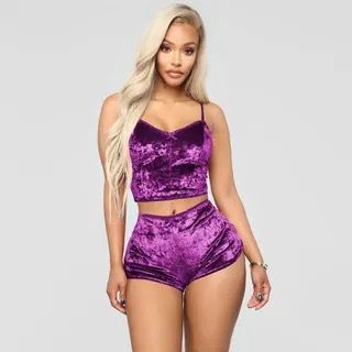 Velvet Pajama Set-Purple-Small