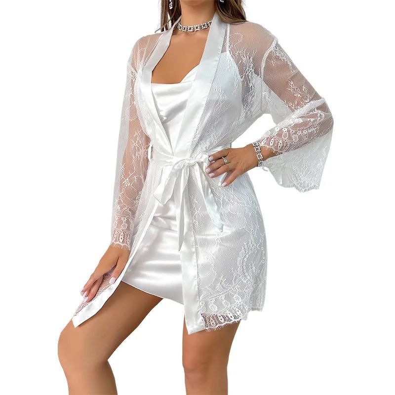 White Silk  Babydoll with Lace Cover Bridal-XL