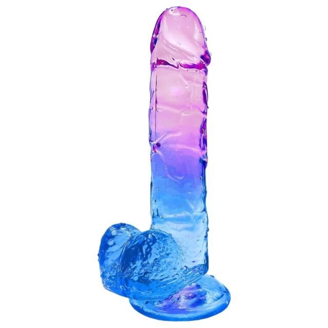 7.09&#39;&#39; Clear Purple &amp; Blue Dildo with Testicles and Suction — Silk Favorite