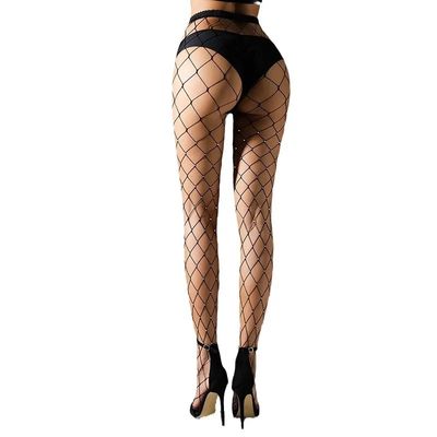 Big Net Fishnet Rhinestone Stockings-Black