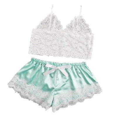 Lace Top Pajama Set Mint Green Small — Hype Pick