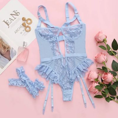 Lace Ruffle With Garter-Light Blue-Medium