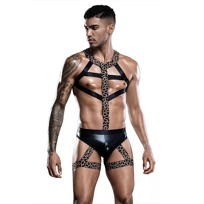 Leopard Print Male Body Harness