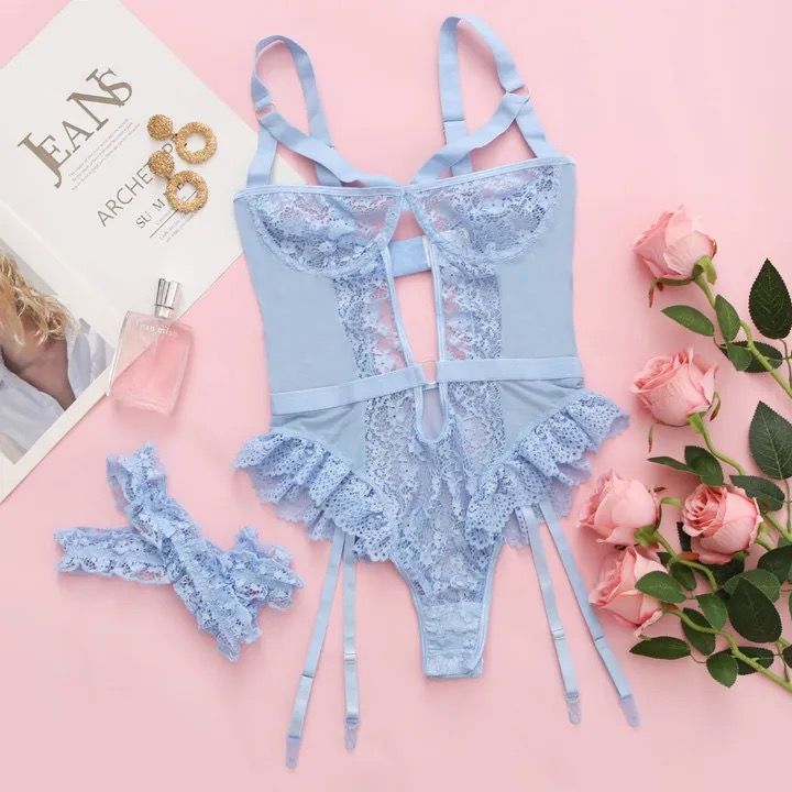 Lace Ruffle With Garter-Light Blue-Large