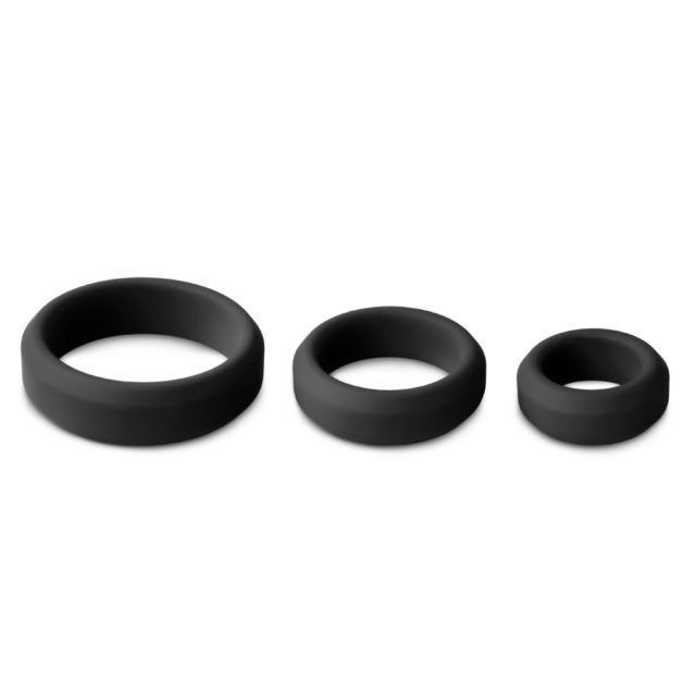 MagicBator Enhanced Black Color Silicone Triple Cock Ring Set — Silk Classic