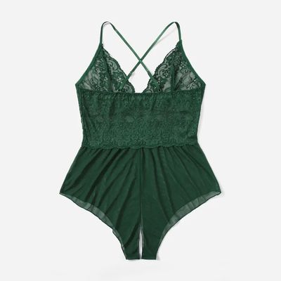 Mesh See Through Crotchless Teddy-Dark Green-4XL — Daily Go-To