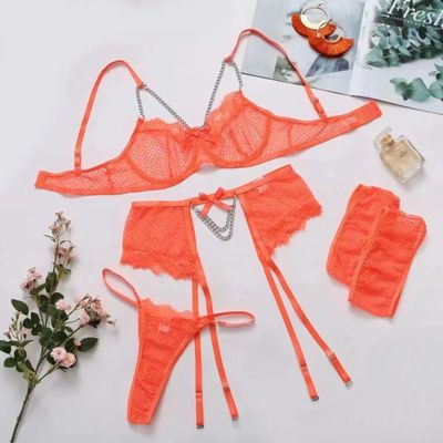 Mesh Lace Metal Chain with Gater-Orange-Large