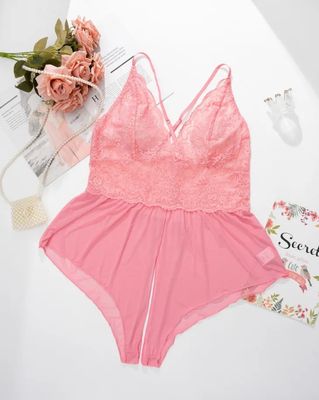 Mesh See Through Crotchless Teddy-Pink-XL — Shopper’s Choice