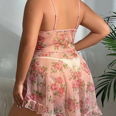 Sheer Floral Set-Pink-4XL — Plush Pick