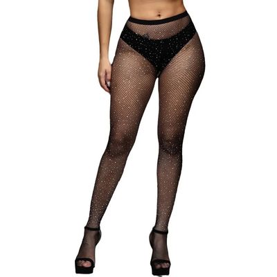 Small Rhinestone Fishnet Pantyhose-Black One Size