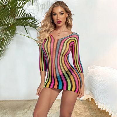 Stripe See Through  Dress Long Arm
