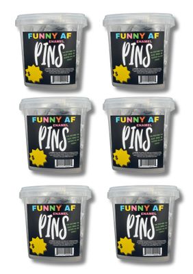 Funny AF Enamel Pin Case Pack (6 x 100ct Buckets) – Wholesale Only
