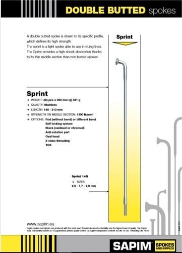 Spoke Sapim Sprint Straight-Pull 2.0/1.7/2.0 mm 298 mm Black