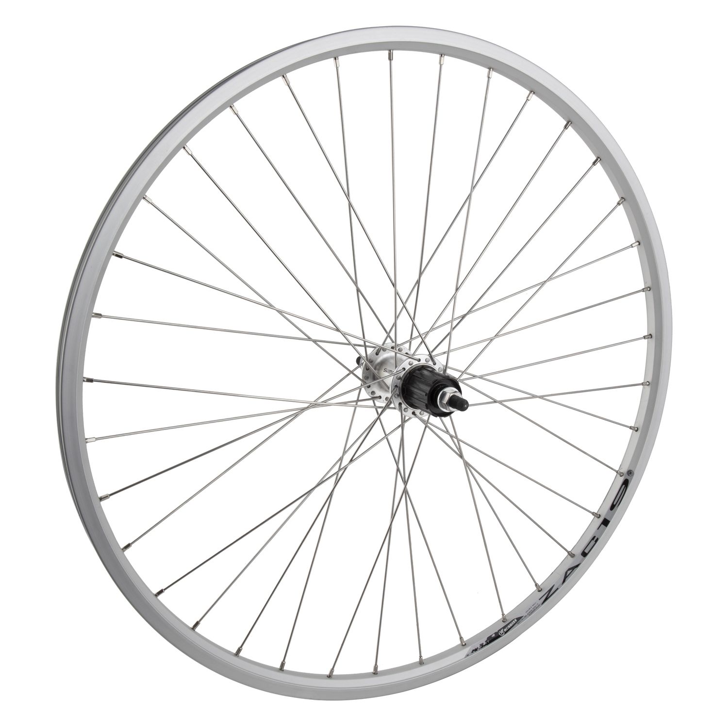 Wheel 26x1.5&quot; Weinmann ZAC19 36H Shimano TX500 8/9/10-Sp Cassette B/O 135 mm O.L.D. DTI2.0 Silver
