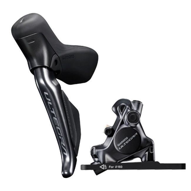 Shifter/Brake Caliper Shimano Ultegra ST-R8170F Di2 with BR-R8170 Hydraulic Disc Brake Caliper Left/Front 2x Flat Mount Black
