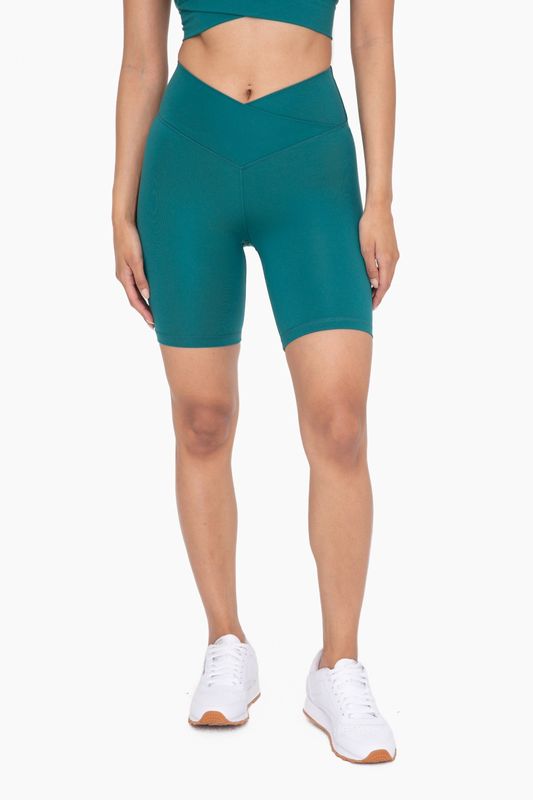 Venice Crossover Waist Biker Shorts (Blue Palm)