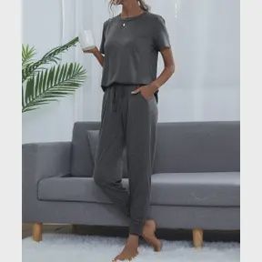 Dark Grey Short Sleeve Jogger Set