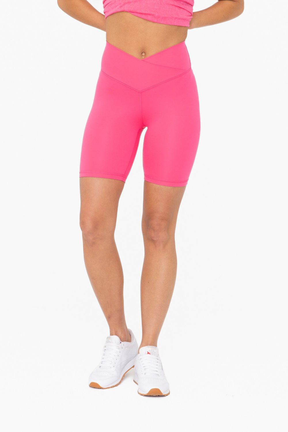 Venice Crossover Waist Biker Shorts (Hot Pink)