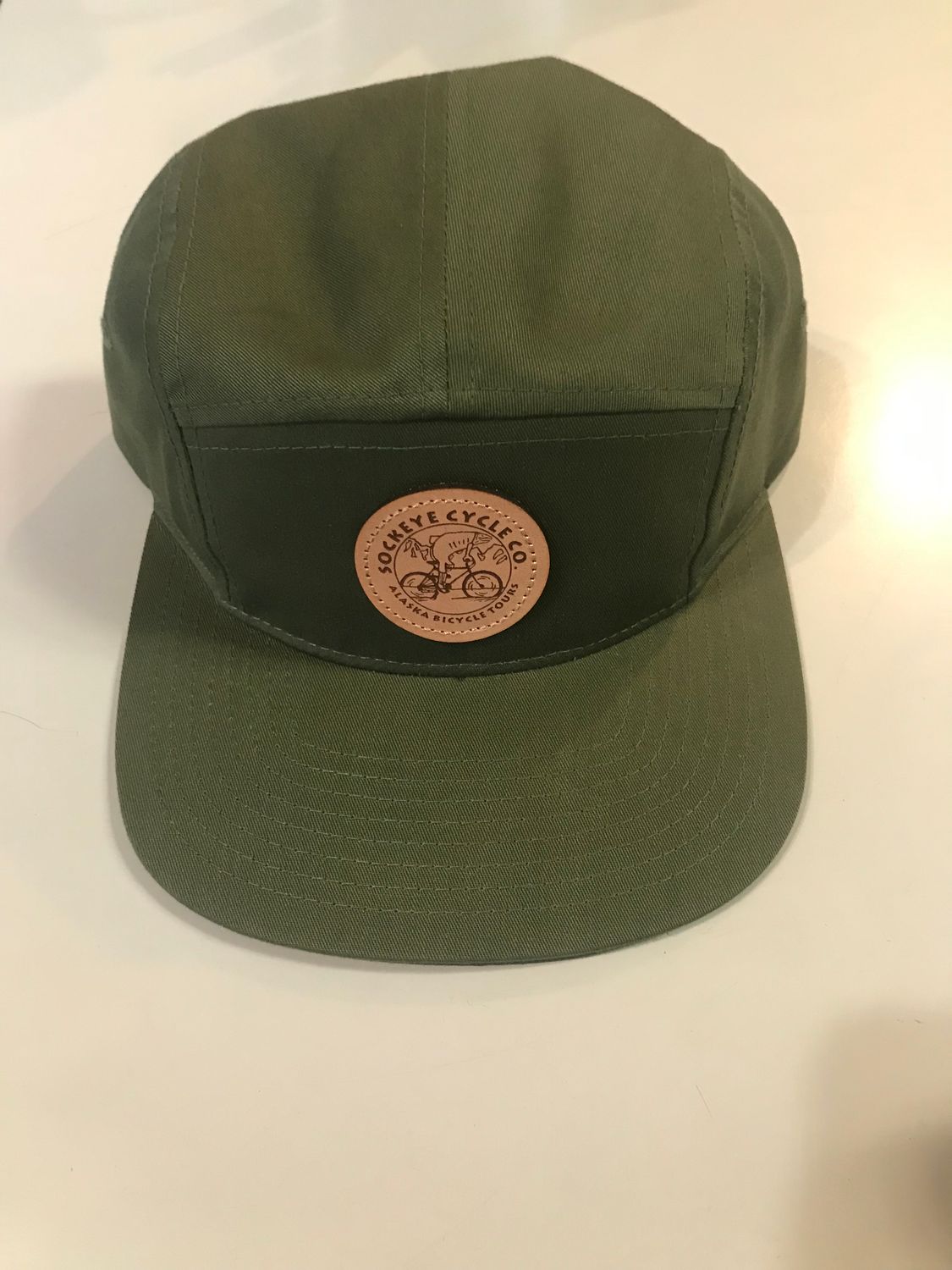 Hat Captuer 5-Panel w/ Leather Patch, Color: Army Green