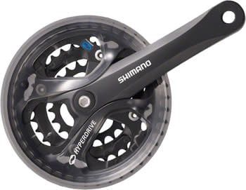 Shimano Acera FC-M361 Crankset - 175mm, 48/38/28t, 104/64 BCD, Square Taper JIS Spindle Interface, Black - 7/8 Speed