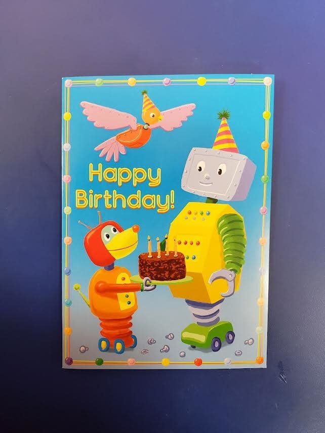 Robot Dog Offers Cake Birthday Card
