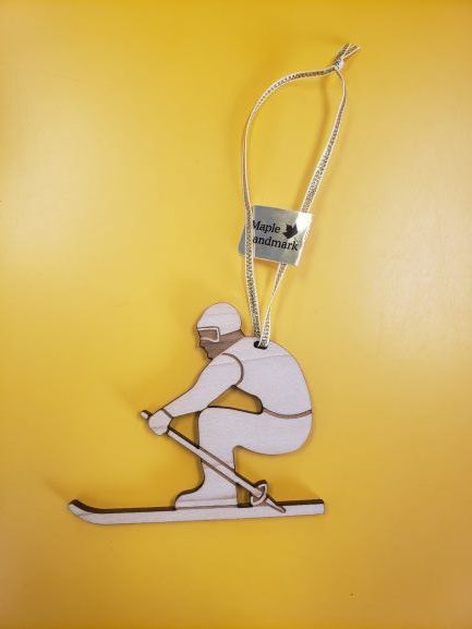 Wood Ornament Skier