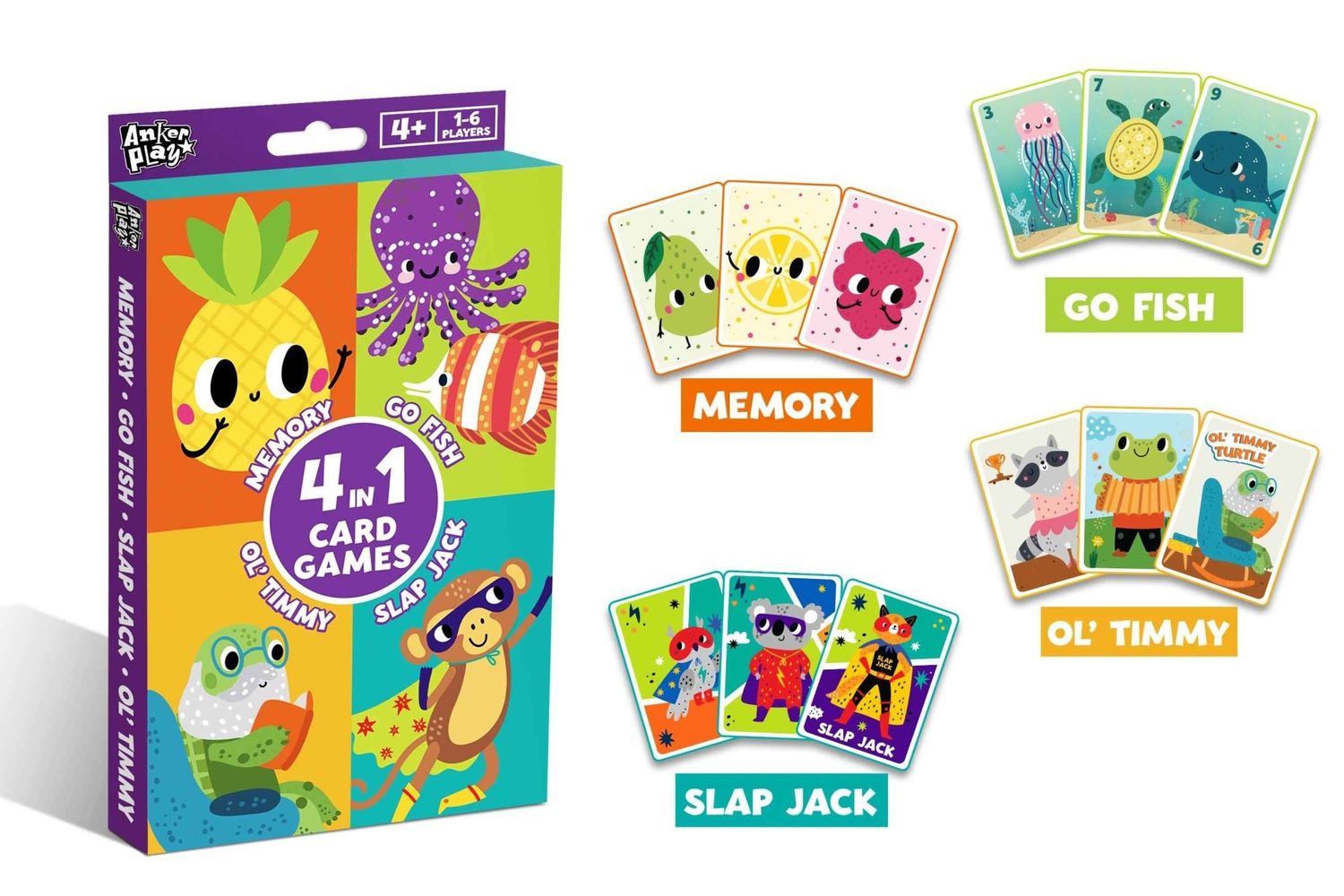 4 in 1 Card Games:  Memory, Slap Jack, Old Maid, and Go fish!