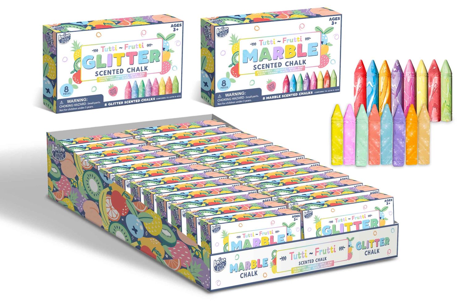 8 pc Scented Chalk Marble/Glitter Assortment