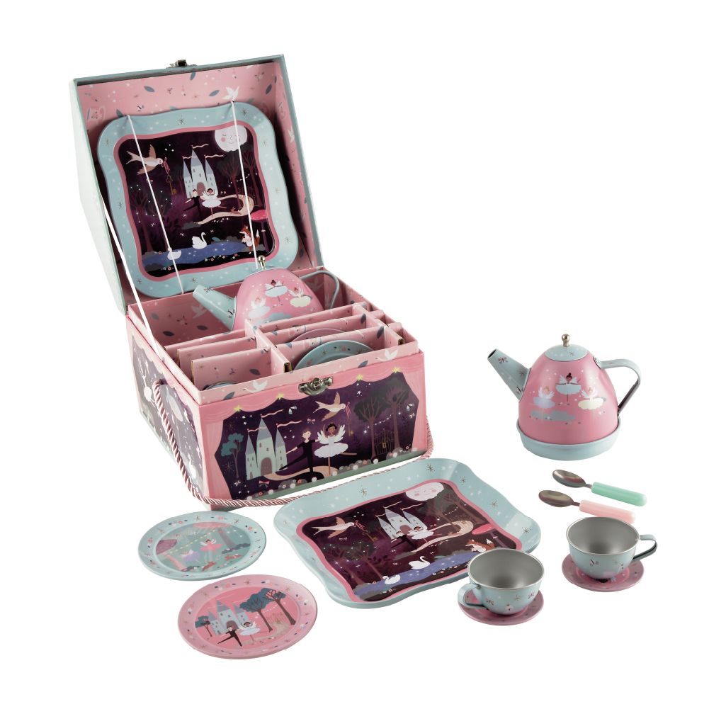 Enchanted Musical 11pc Tin Tea Set in House Case